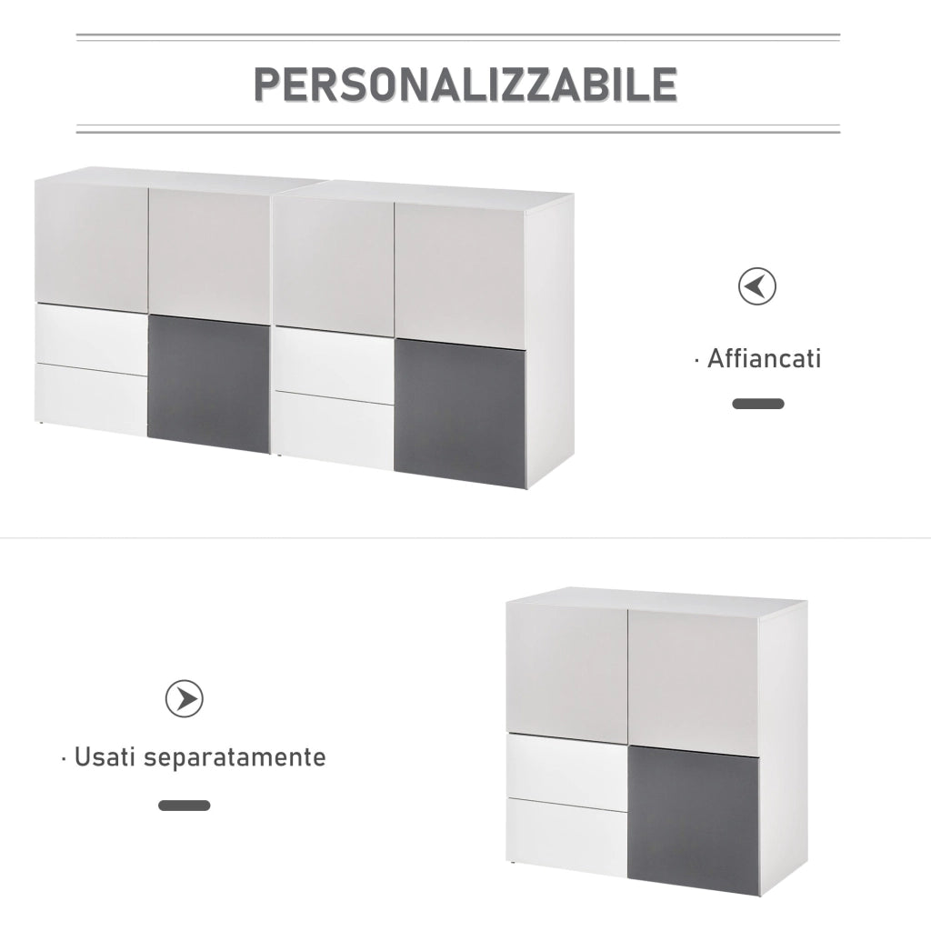 Armadietto Multiuso 2 Cassetti 3 Ante 80x38x80 cm in MDF  Grigio e Bianco