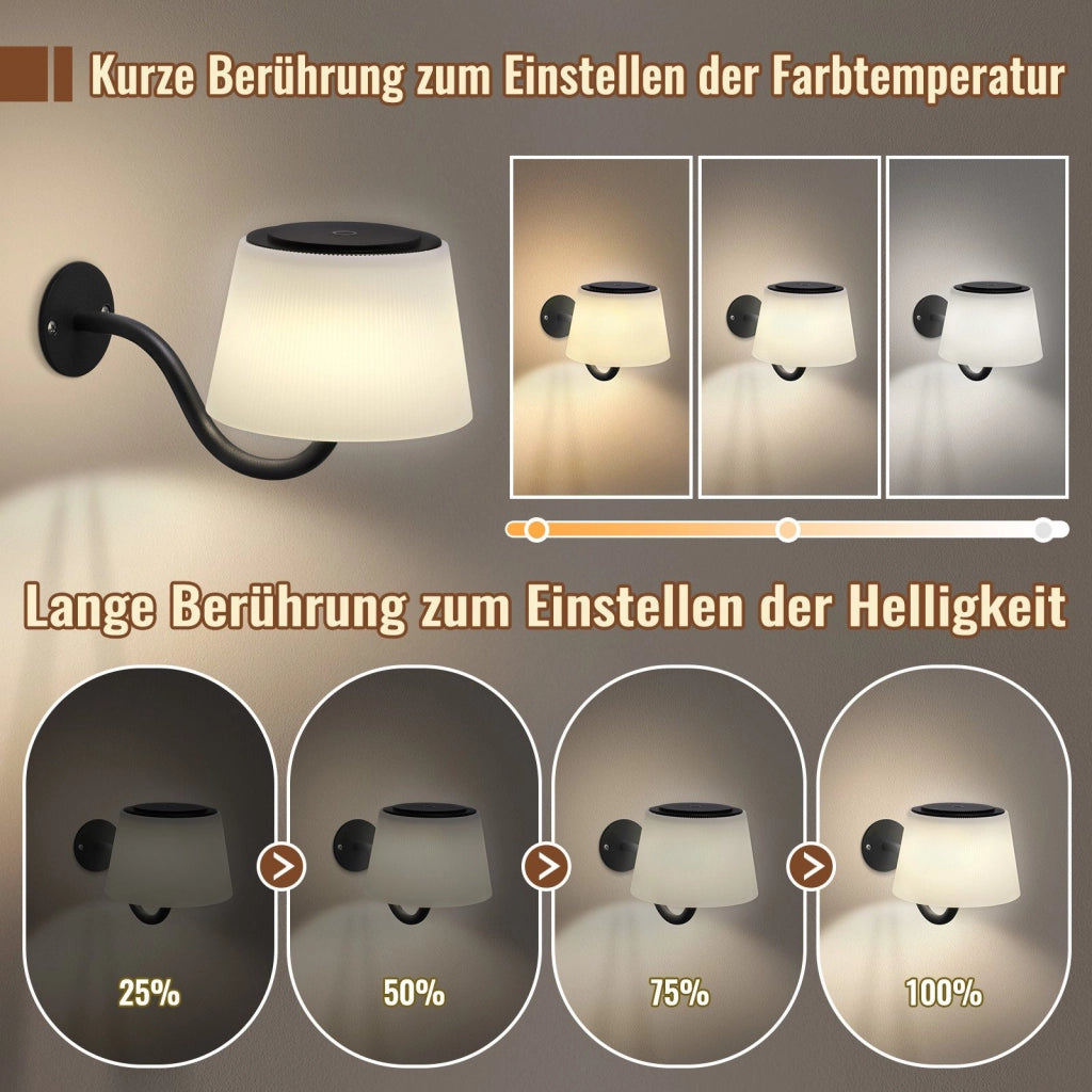 ZMH Applique da parete 2 luci da parete LED dimmerabili con interruttore faretti da parete wireless neri moderni