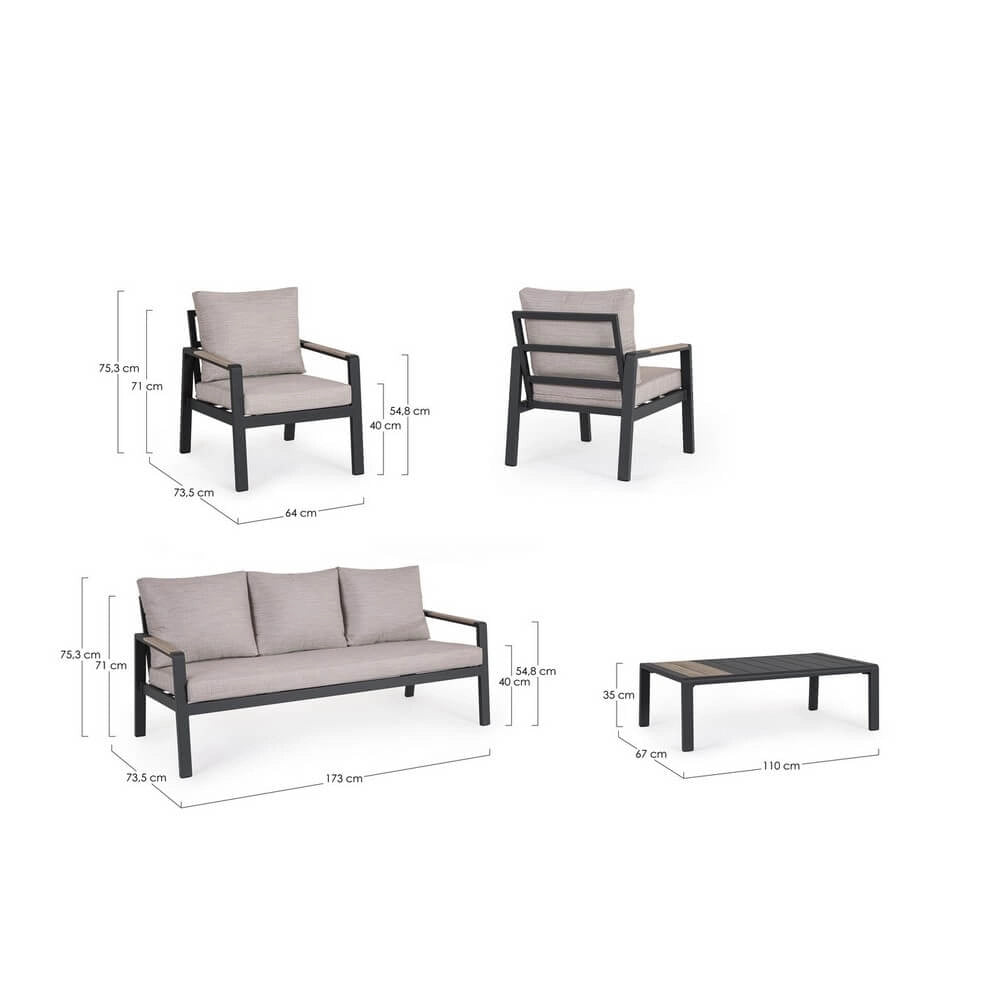 Set da 4 pezzi salotto da esterno in alluminio con cuscini - NOLIRA