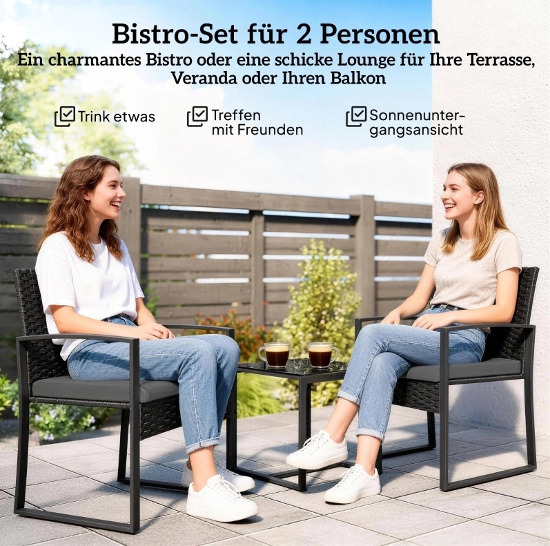 Set da giardino 3 pezzi con 2 poltrone e tavolino; rattan sintetico; grigio scuro