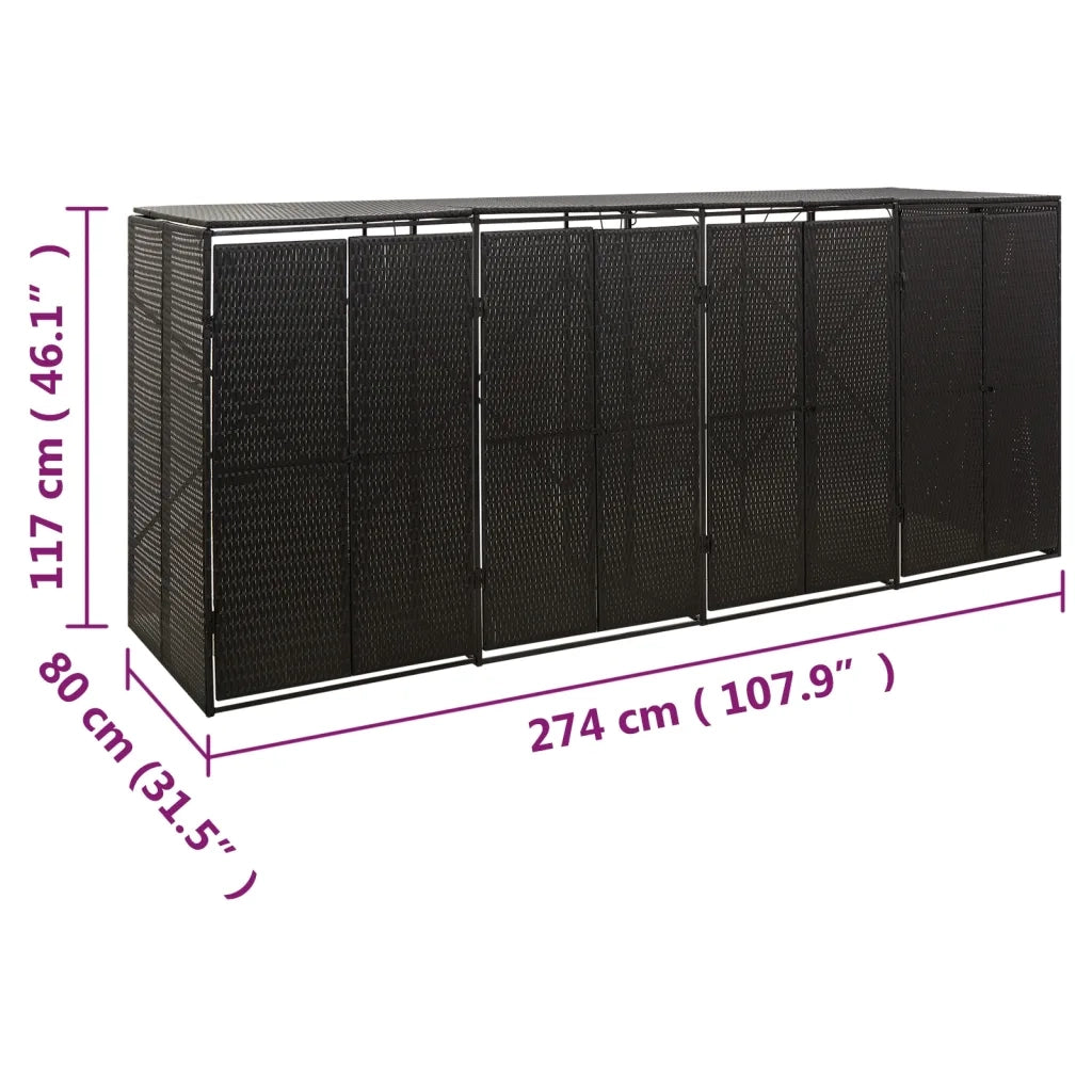 Copribidone Quadruplo Nero 274x80x117 cm in Polyrattan CFW2864466