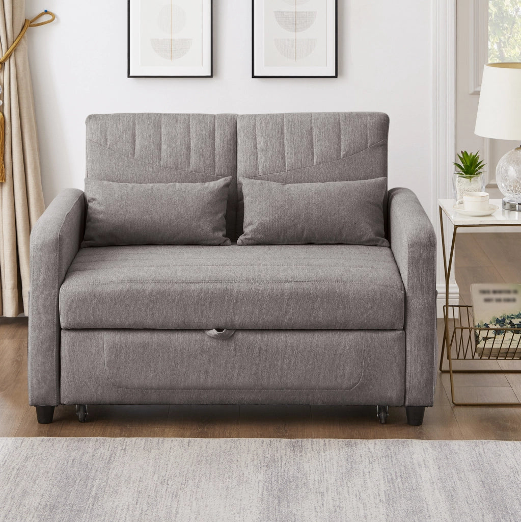Divano letto 166x95 cm con schienale regolabile; tessuto in cotone e lino; grigio