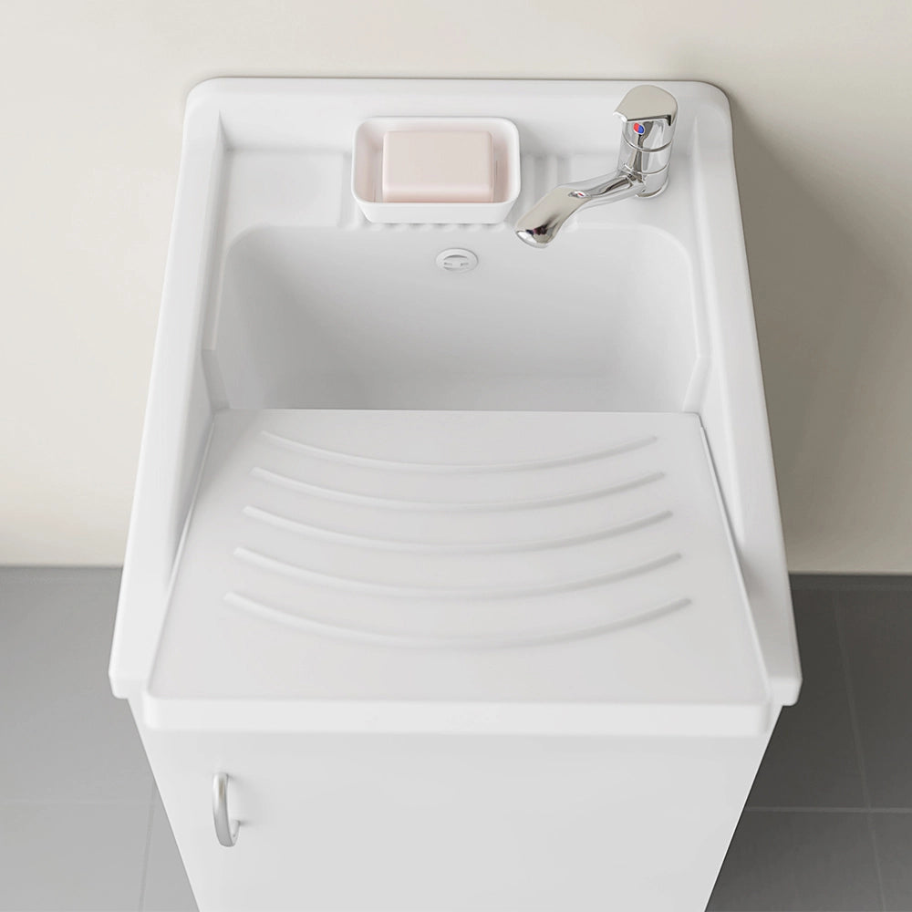 Set lavanderia con lavatoio base e pensile in legno bianco Fedra