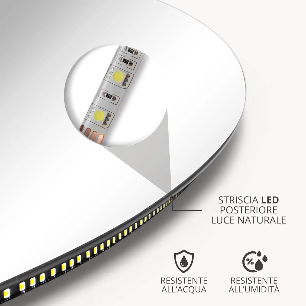 Specchio Bagno LED Rotondo Venere Ø60 cm, Specchio Retroilluminato Bagno, Specchio LED Bagno 4000K, Specchio Rotondo Bagno Moderno