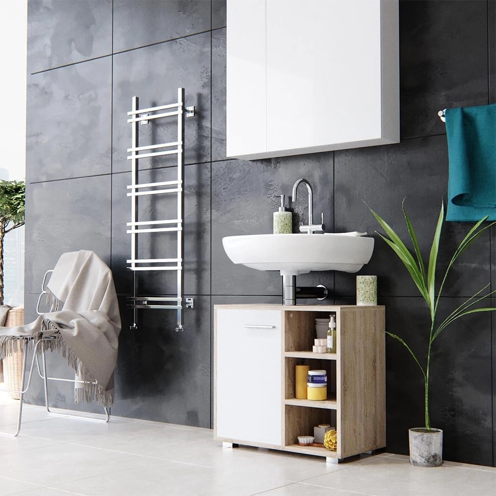 Mobile sottolavabo per bagno Perry, Sonoma, 60 x 55.6 cm, utilizzabile con ritaglio per sifone e spazio di stoccaggio aperto