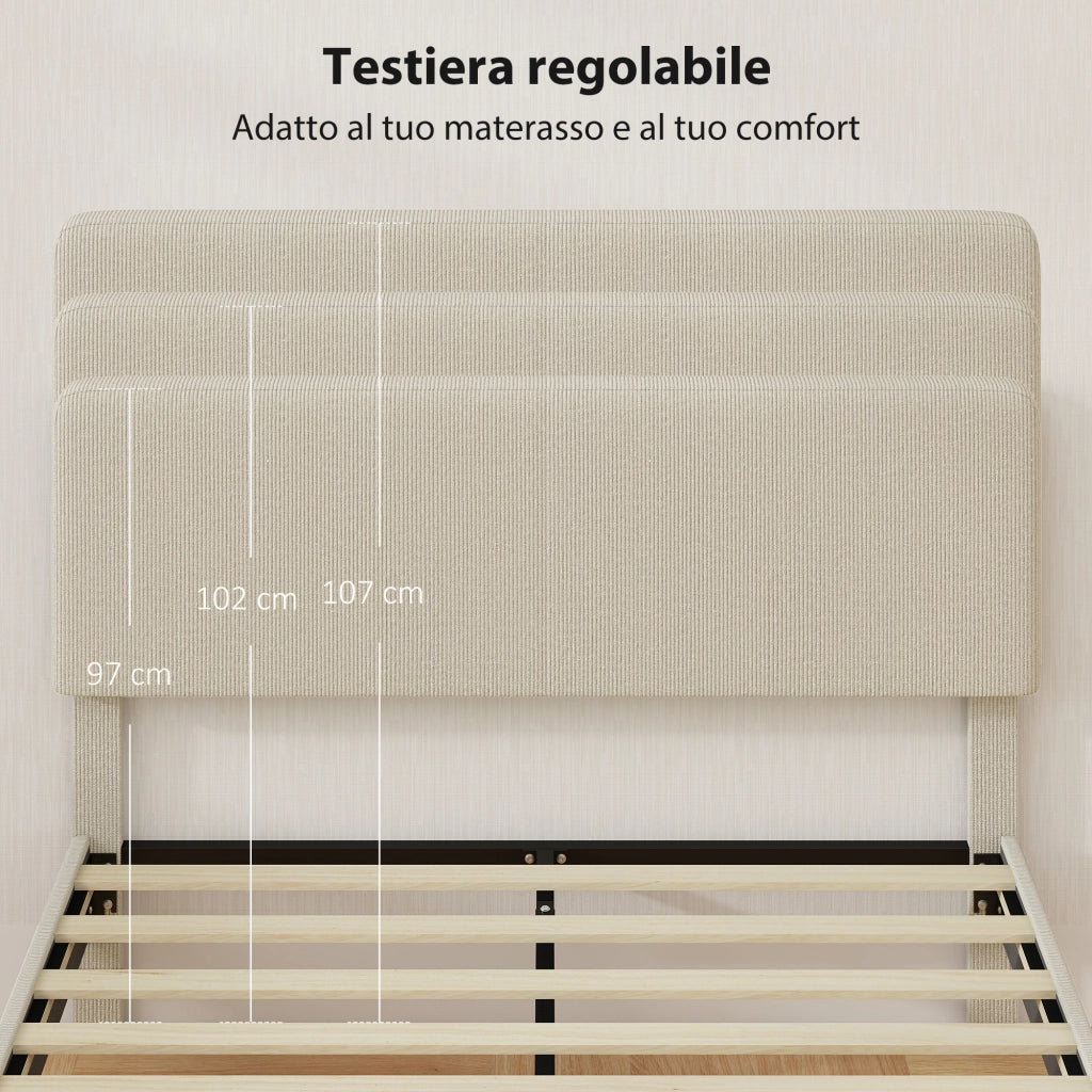 Letto Imbottito con Testiera Regolabile e Doghe ¨C Zephmum ¨C Velluto Grigio 140x200 cm