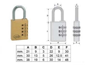 LUCCHETTO AD ARCO A COMBINAZIONE PL020- - mm.30 a 3 combinatori (PL0203100) - 2 blister CORBIN