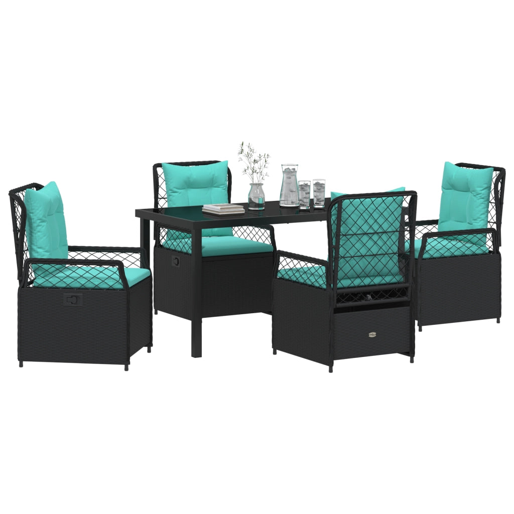 Set da Pranzo da Giardino di 5 Pezzi Nero Poly Rattan