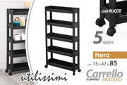 Carrello Portaverdure in Plastica Slim 5 Piani Nero 47 x 15 x 85 cm