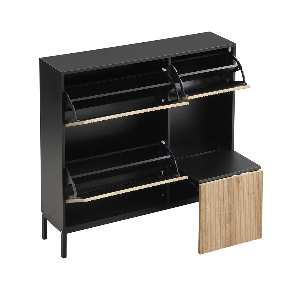 Armoire ?? chaussures avec tabouret - Xylo - 3 portes battantes espace ouvert pour couloir et chambre