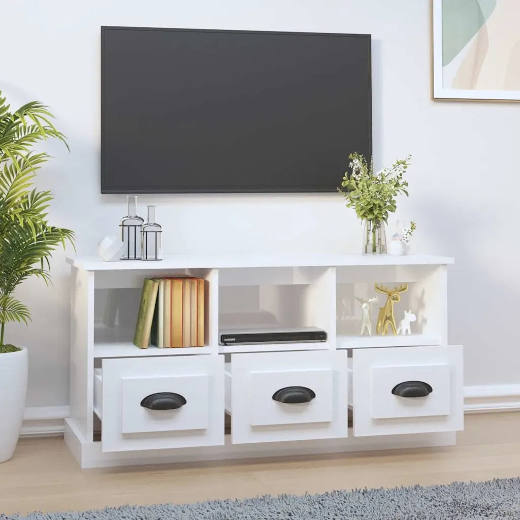Mobile Porta TV Bianco Lucido 100x35x50 cm in Legno Multistrato 816290