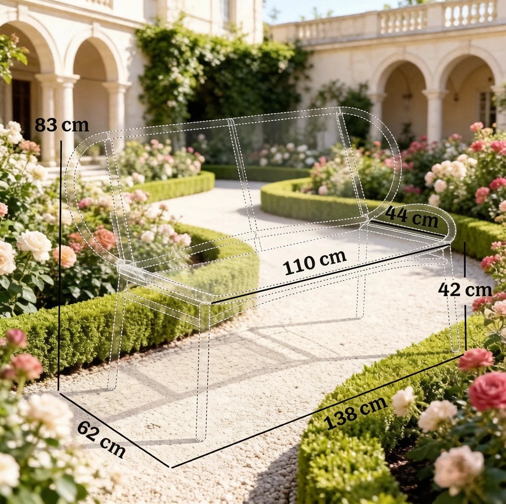 Panca da giardino a 2 posti in rattan PE e metallo; 138 cm; naturale e nero