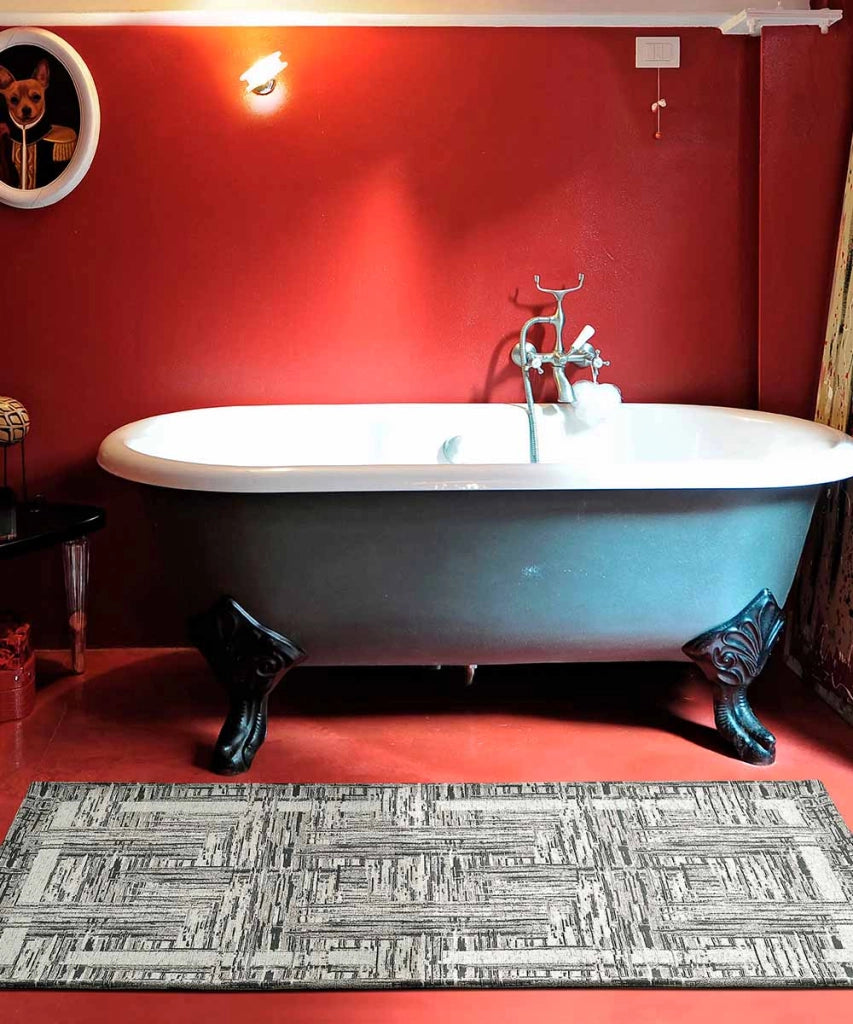 Tappeto moderno BANGKOK GRIGIO contemporaneo geometrico astratto, passatoia arredo multiuso lavabile antiscivolo cm.55x140