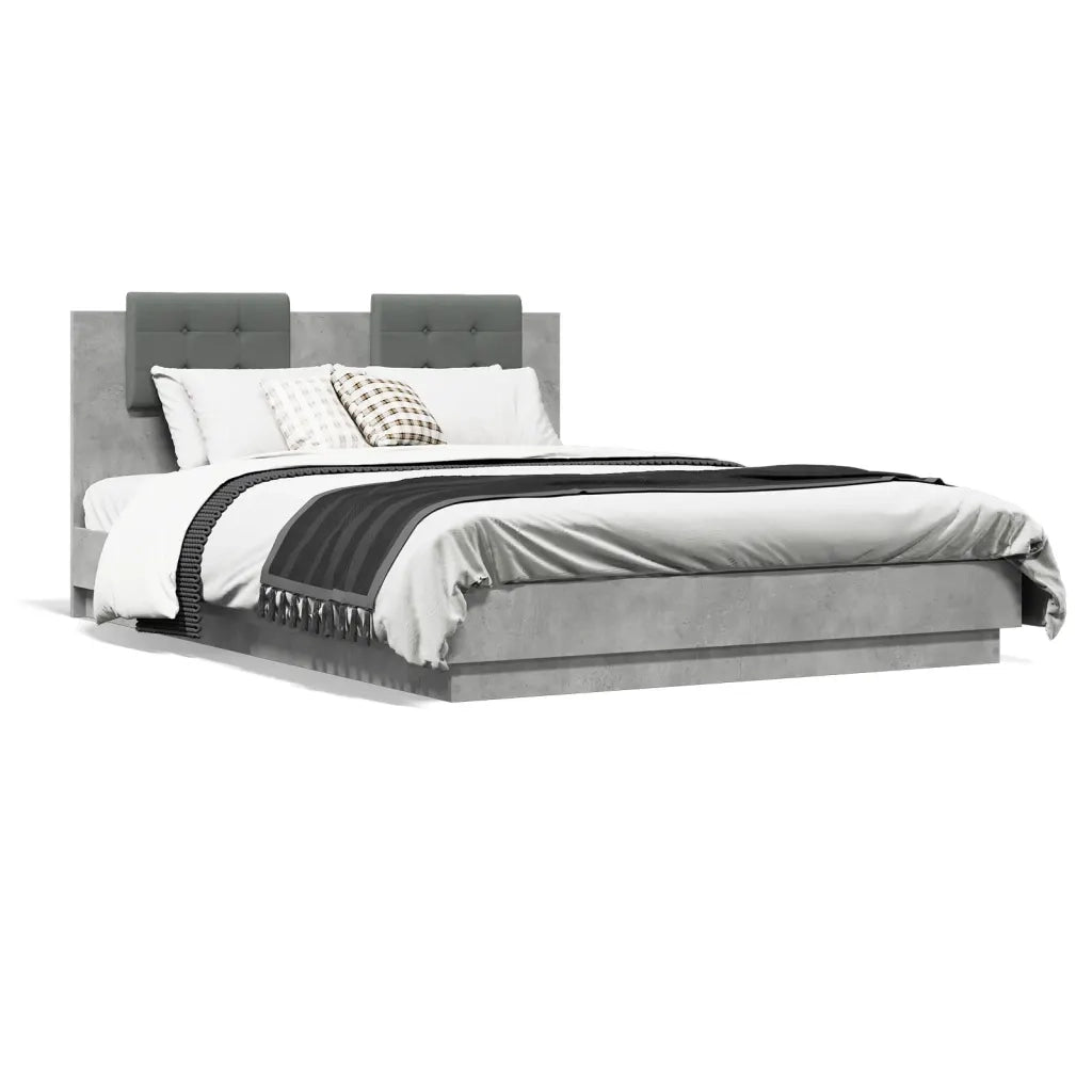 Giroletto con Testiera e LED-Struttura Letto con testiera Grigio Cemento 150x200 cm 370357