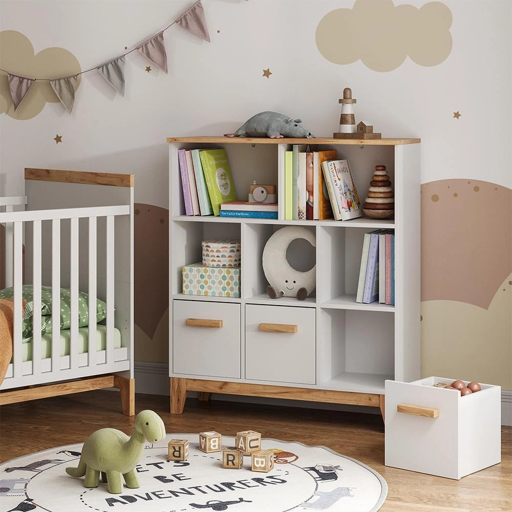 Scaffale per bambini Malia, Bianco/Artisan, 98.4 x 113.4 cm, combinabile per riporre giocattoli e libri