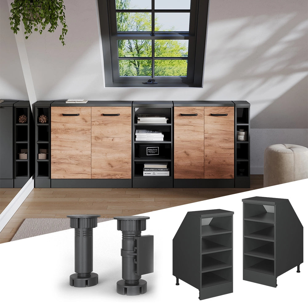 Mobile cucina sottotetto R-Line Antracite/Antracite 40 cm con 4 scomparti, carcassa 60 cm profondità Vicco