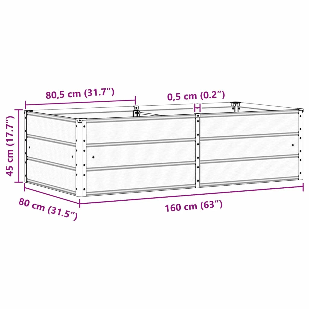 Fioriera-Vaso-Contenitore per Piante Antracite 160 x 80 x 45 cm Acciaio