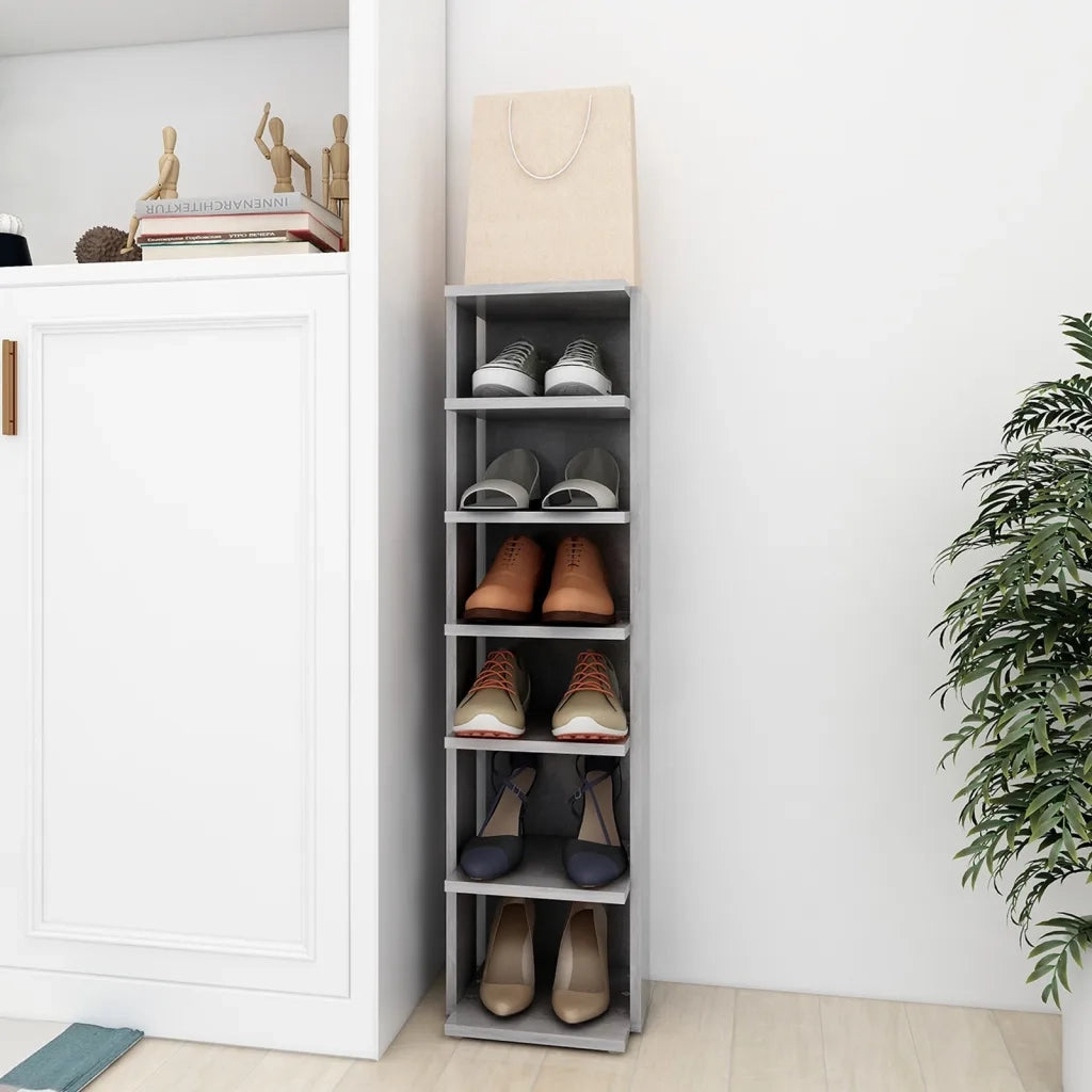 Scarpiera-Scaffale per scarpe Grigio Cemento 27,5x27x102 cm in Legno Multistrato