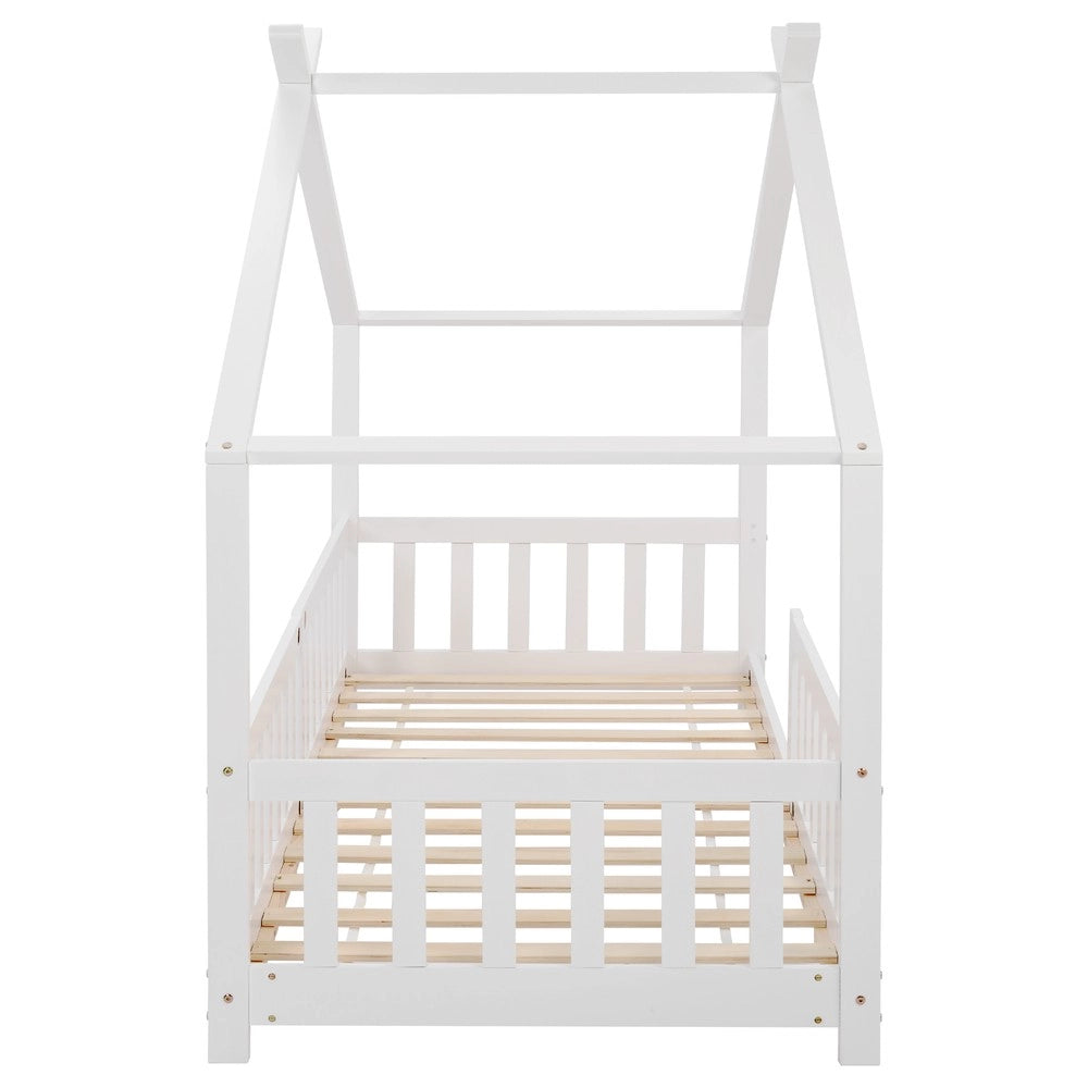 Letto Casetta Bambini in Legno Massello con Rete a Doghe ¨C Xylo ¨C Bianco 90x200