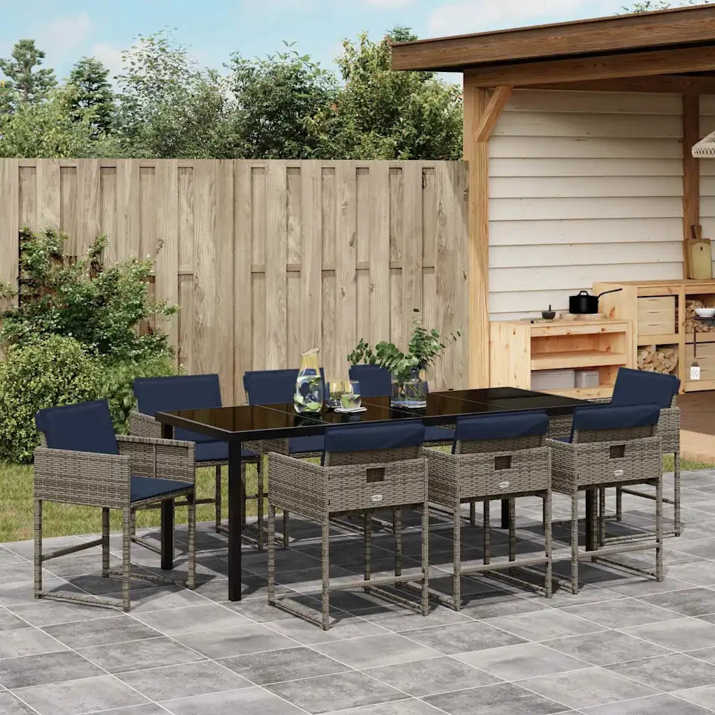 Set da Pranzo per Giardino con cuscino 9 pcs Grigio polyrattan 3380035