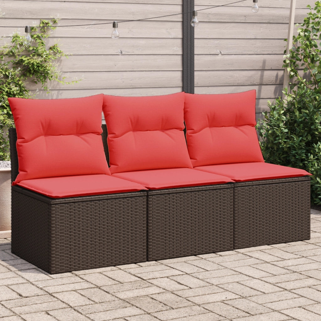 Divano da giardino con cuscini a 3 posti marrone in polyrattan