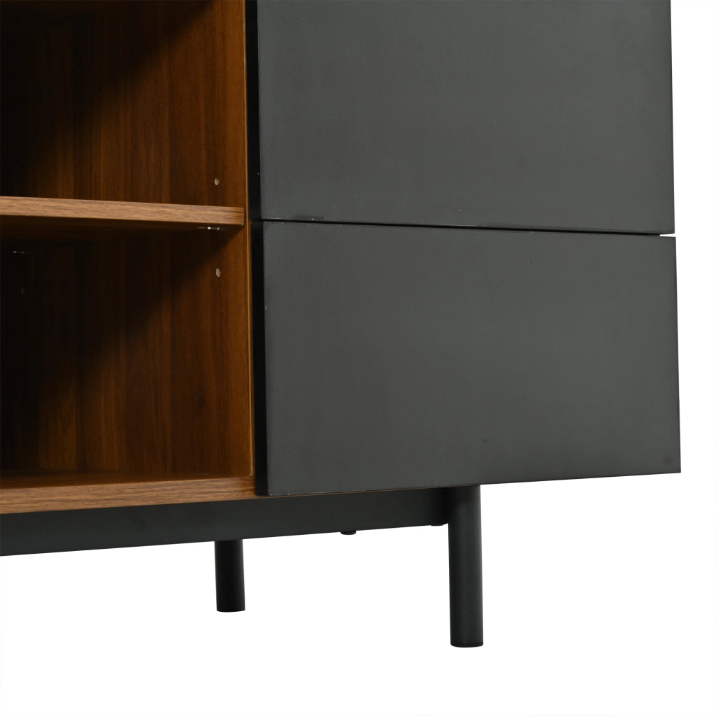 Mobile TV 160x38x50 cm con ante a lamelle e cassetti in MDF nero e noce