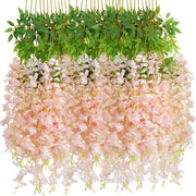 Pacco di 12 fiori artificiali di Wisteria, slancio di Wisteria rosa chiaro, piante artificiali, slancio di fiori di Wisteria in seta pendente per decorazione domestica e di giardino, decorazioni di matrimonio, decorazione di festa.