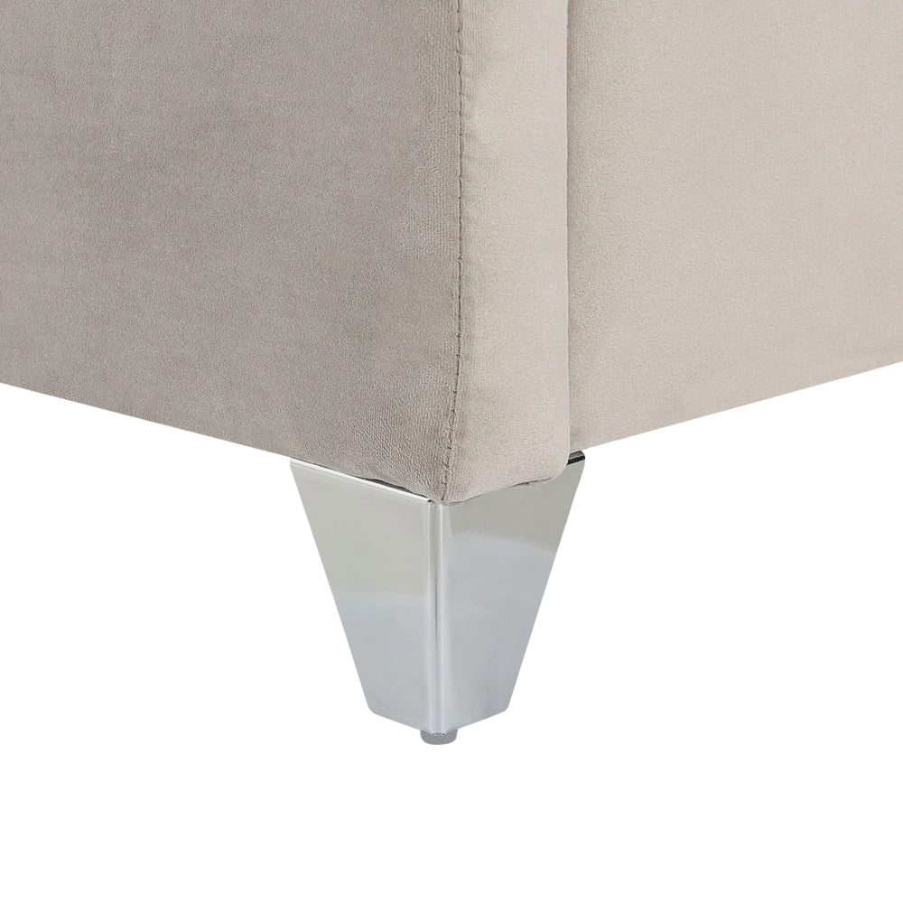 Letto matrimoniale a doghe velluto grigio chiaro imbottito trapuntato poggiatesta 180 x 200 cm stile glamour elegante