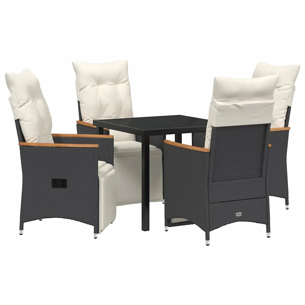 Set da Pranzo per Giardino con cuscino 5 pcs Nero polyrattan