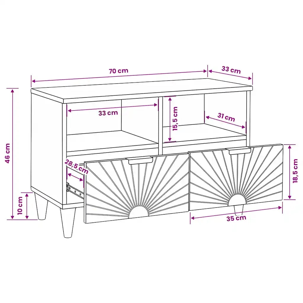 vidaXL Mobile TV Nero e Oro 70 x 33 x 46 cm legno massello di mango