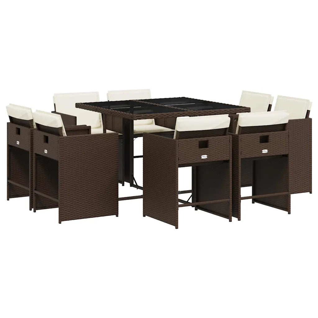 Set da Pranzo da Giardino 9pz | Set Salotto da Giardino con Cuscini Marrone in Polyrattan
