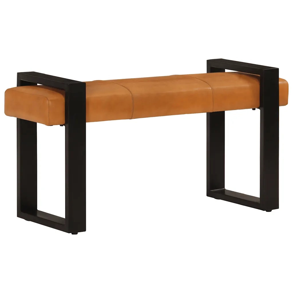 Panca-Sgabello Nera e Marrone 110 cm in Vera Pelle di Capra