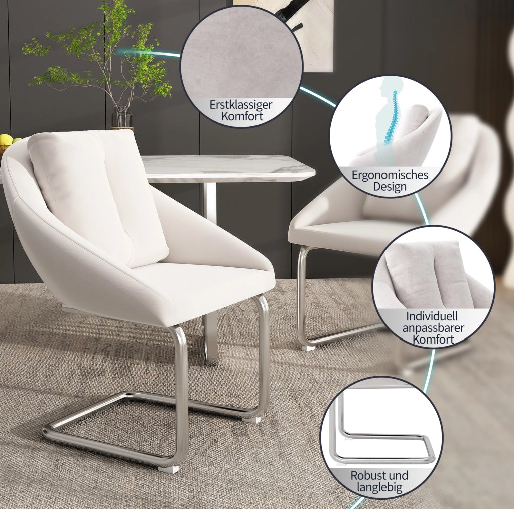 Set di 6 sedie in velluto beige con struttura in metallo; ergonomiche e confortevoli