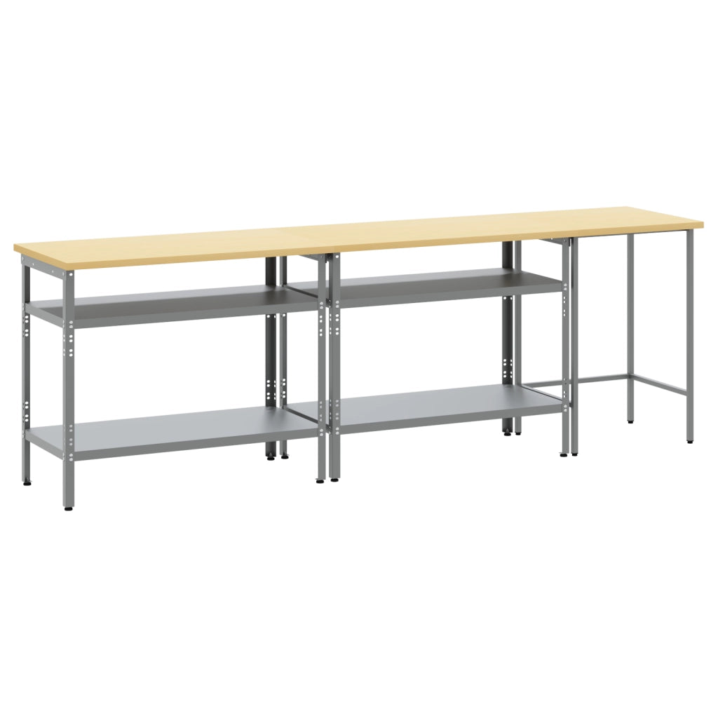 Set di banchi da lavoro in acciaio grigio, 3 pezzi