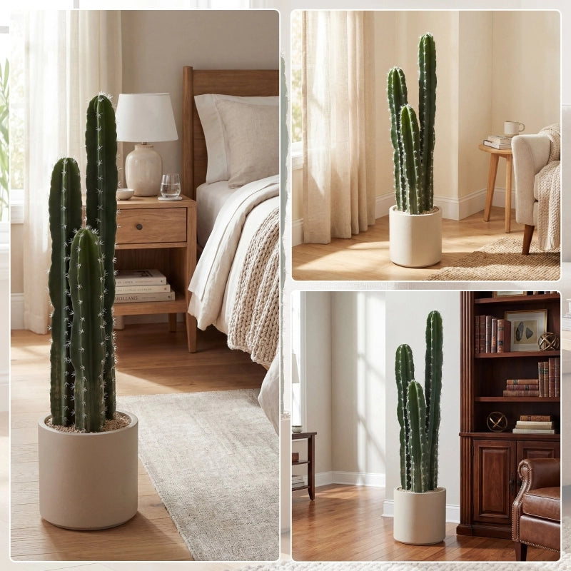 Pianta di cactus artificiale, grande, 95 cm, con vaso, sembra vera, per casa, ufficio, verde