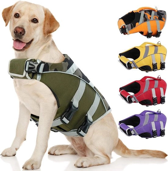 Vestone per cani - Strisce riflettenti - Adattabile - Elevato potere galleggiante - Verde