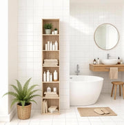 Libreria a 6 vani in MDF e truciolare effetto rovere