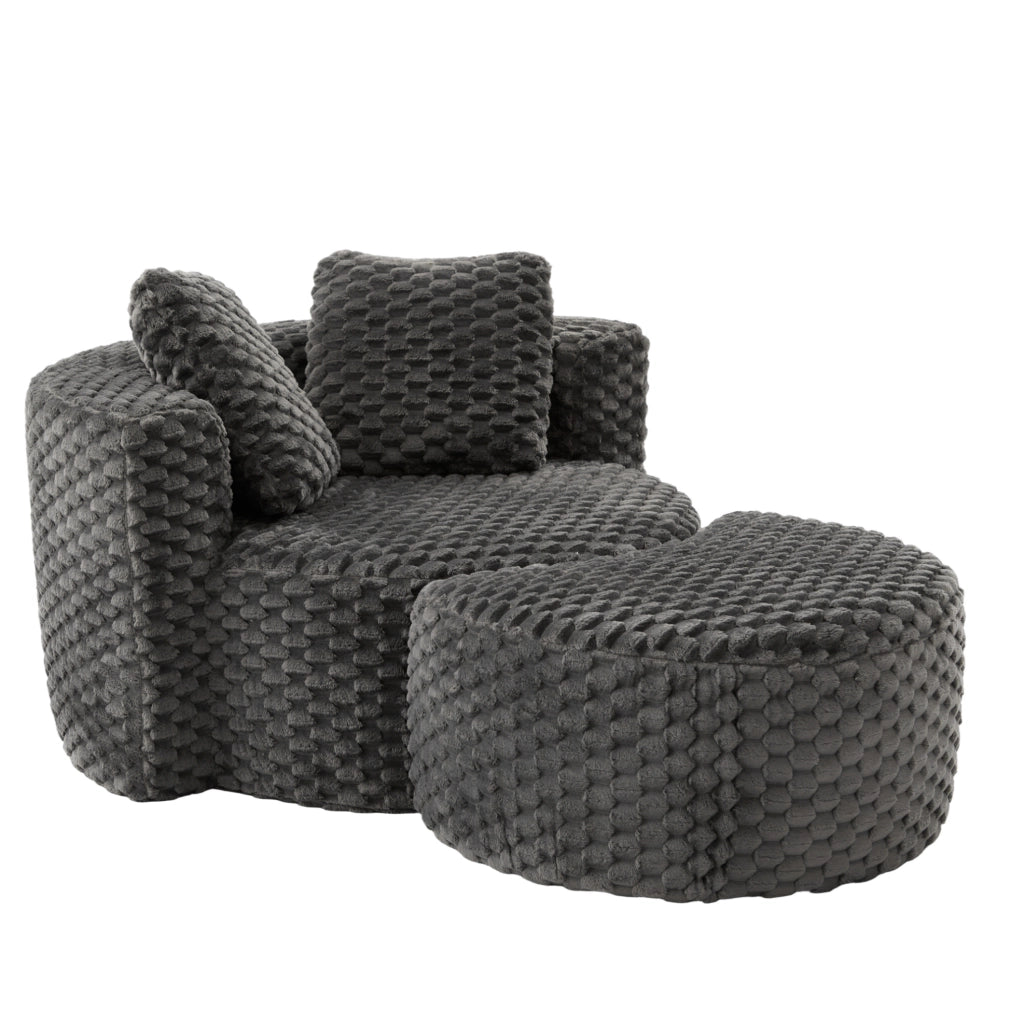 Poltrona compressa con pouf in tessuto grigio scuro