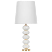 Lampada da Tavolo Base in Metallo Bianco e dorato con Paralume Impero in Tessuto Bianco