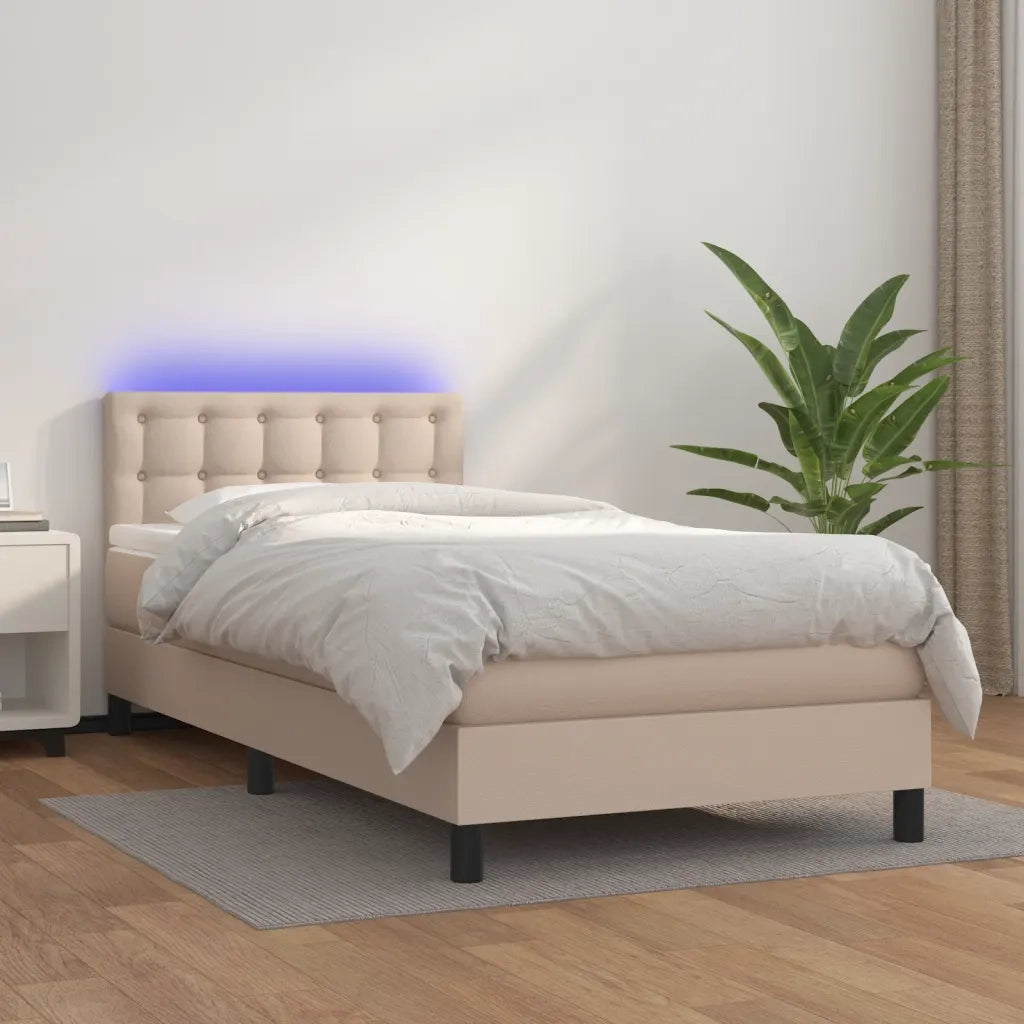 Giroletto Molle Materasso e LED Cappuccino 80x200 cm Similpelle 3134194