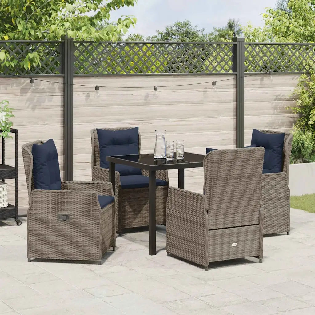 Set da Pranzo per Giardino 5 pcs Grigio Poly Rattan