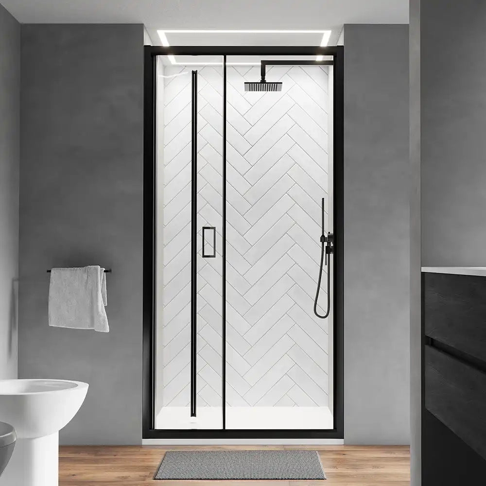 Porta doccia 80 cm profili nero opaco apertura a libro vetro trasparente | Capri