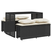 Set da Pranzo da Giardino 3 pz | Set Salotto da Giardino con Cuscini Nero in Polyrattan