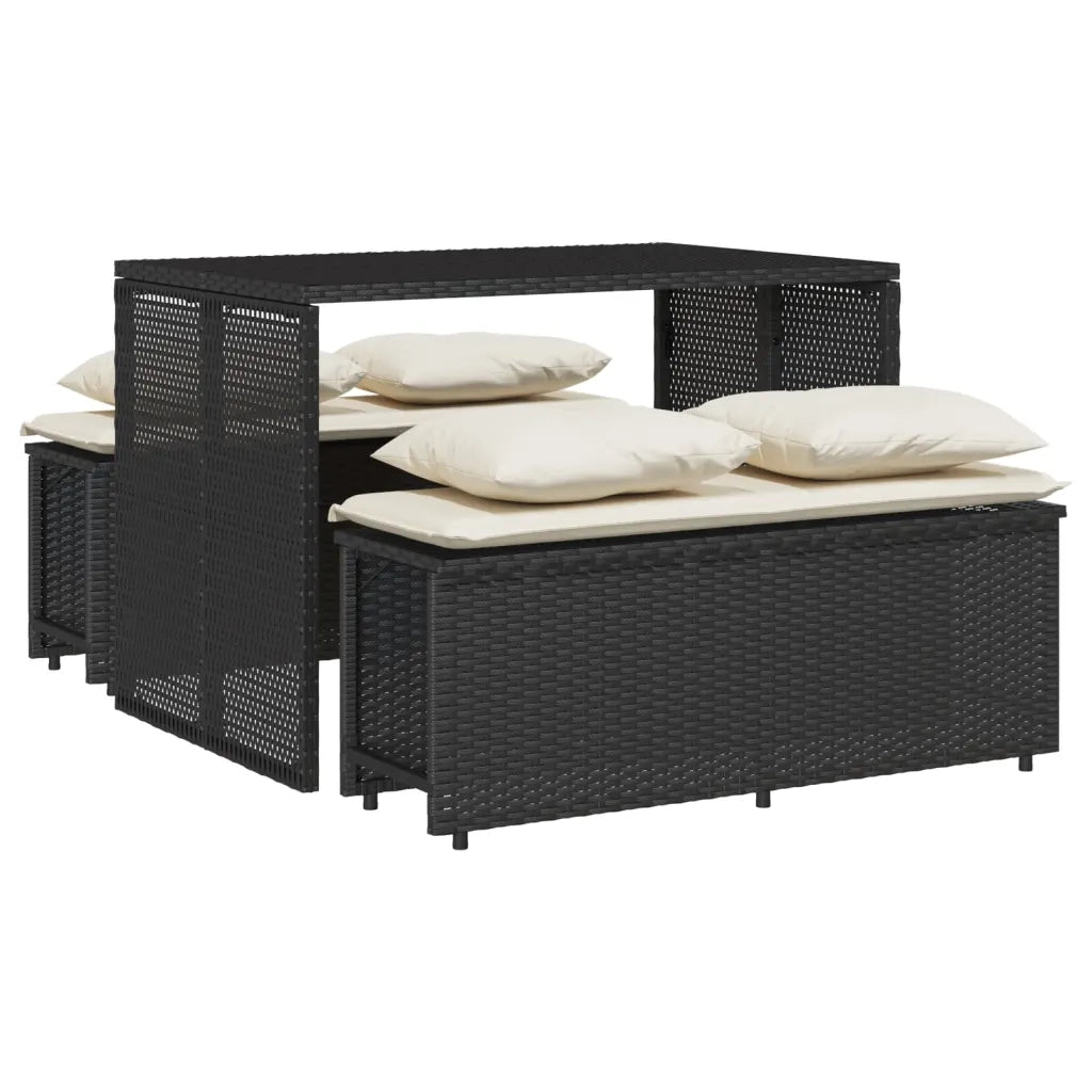 Set da Pranzo da Giardino 3 pz | Set Salotto da Giardino con Cuscini Nero in Polyrattan