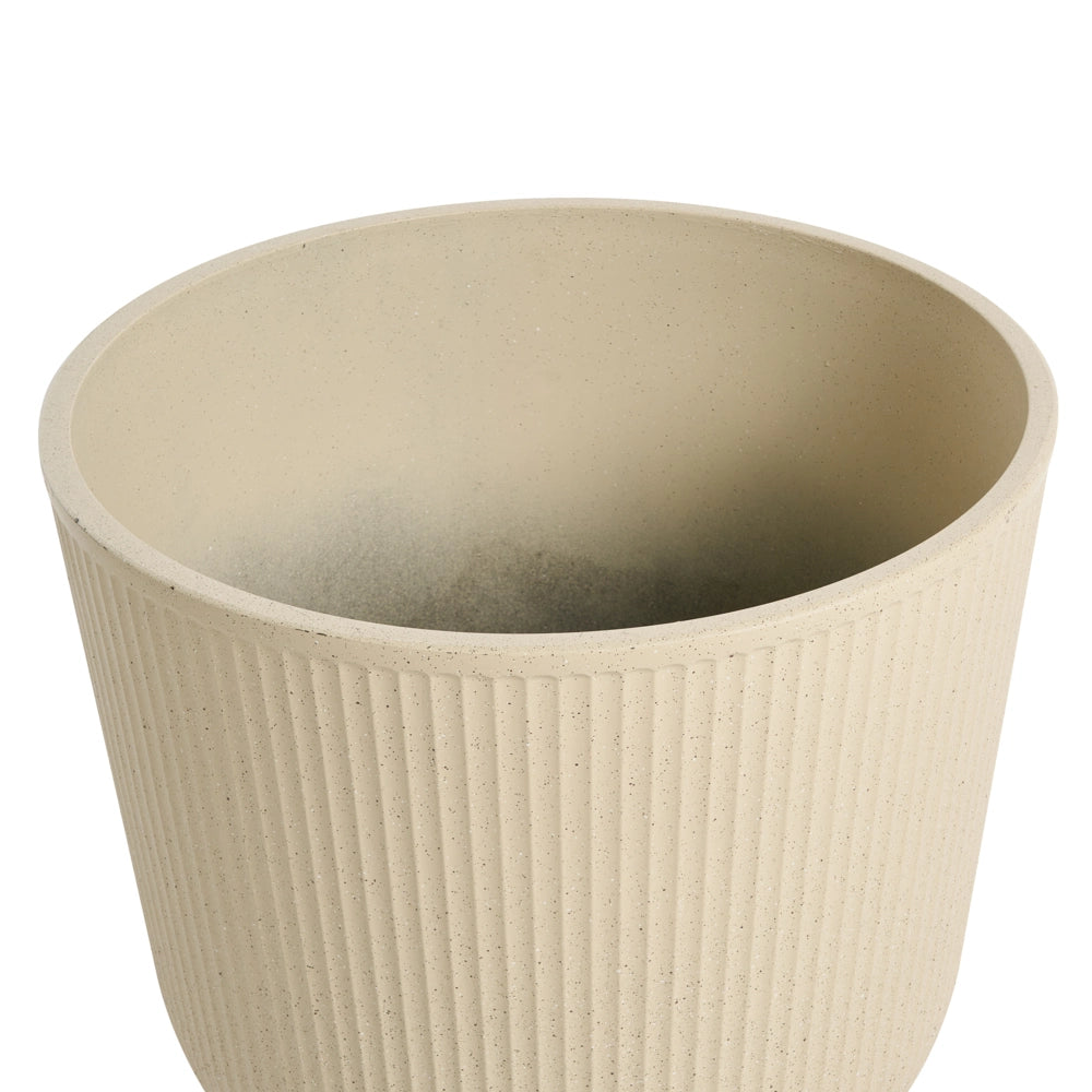 Set di 2 vasi da giardino grandi in materiale sintetico con effetto a coste per terrazzo, colore beige