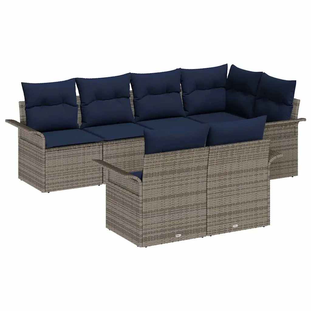 Set Divano da Giardino con cuscino 7 pcs Grigio Poly Rattan