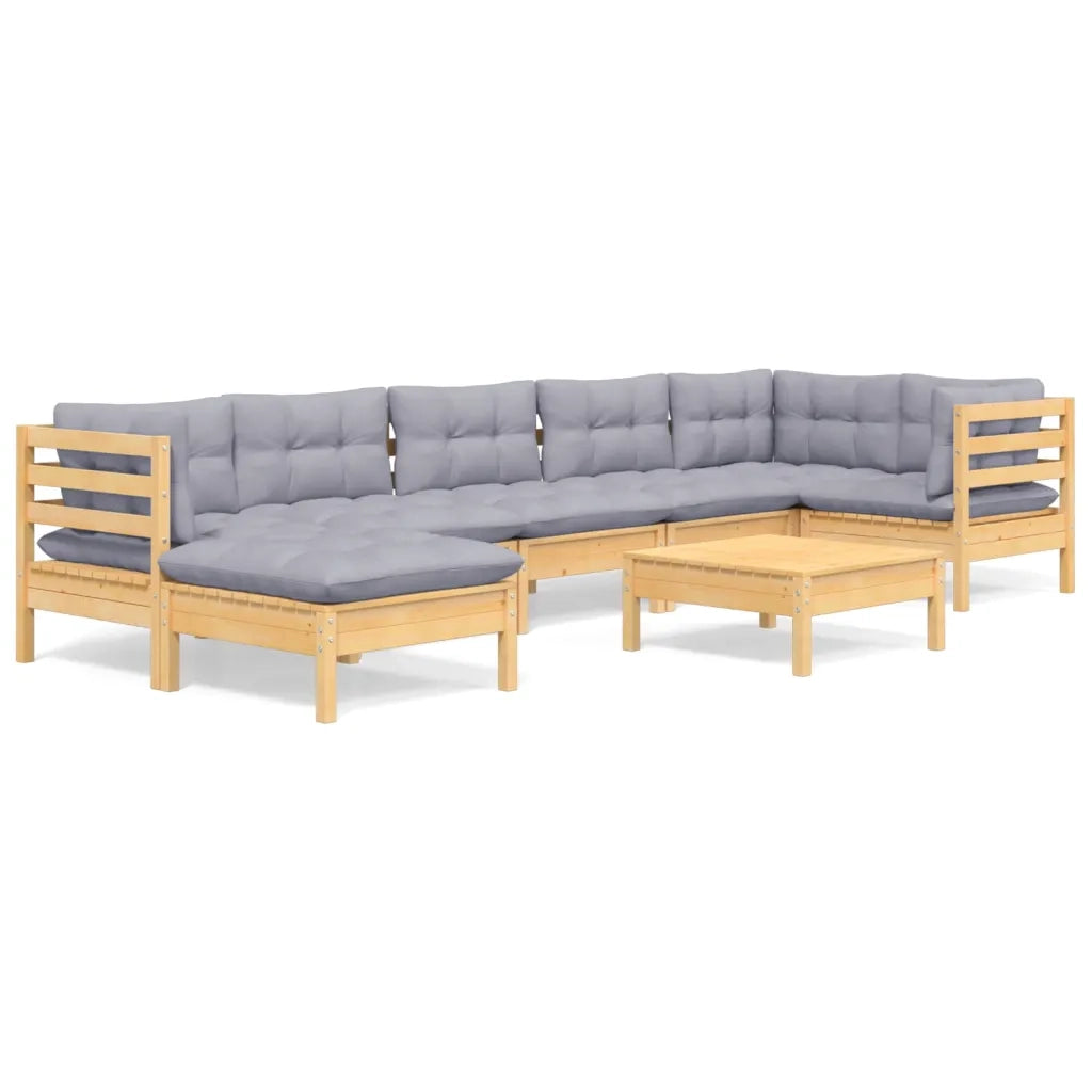 Set Divani da Giardino 8 pz con Cuscini Grigi Massello di Pino 3096555