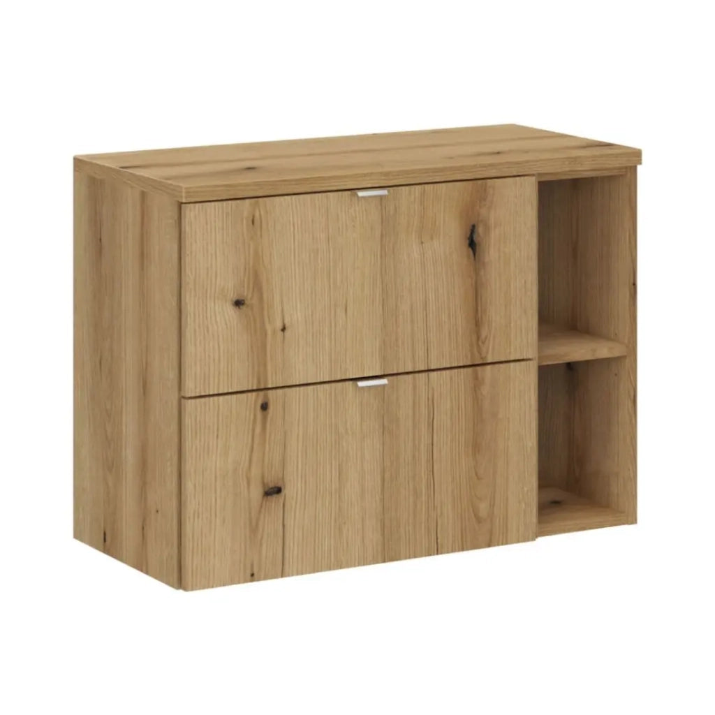 Set da bagno sospeso VANO effetto rovere 80cm: mobile sotto lavabo con cassetti + nicchie a vista + piano per lavabo