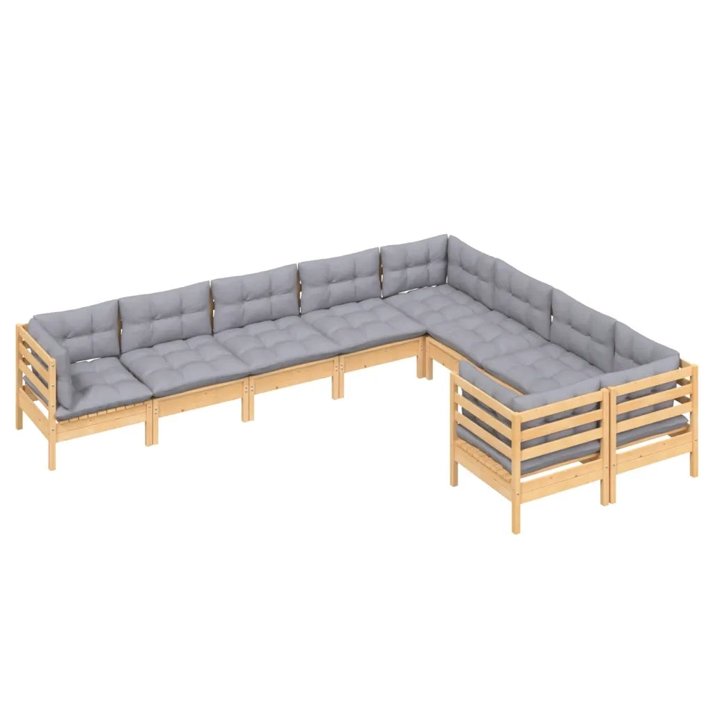 Set Divani da Giardino 9 pz con Cuscini Grigi Massello di Pino cod mxl 39271