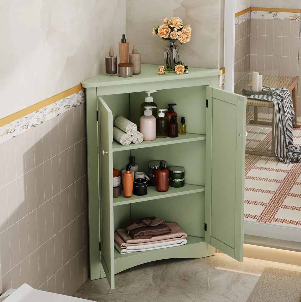 Mobile angolare verde a 2 ante in MDF, 61,5 x 80 cm